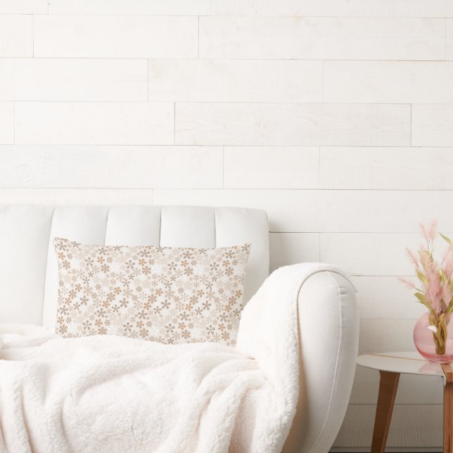 Daisy Flowers Beige Floral Aesthetic Ditsy Tan Lumbar Cushion (Couch)
