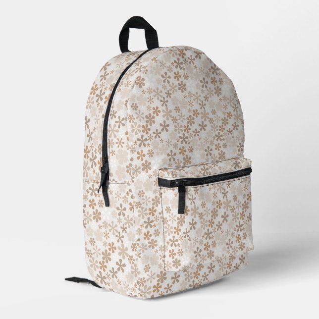 Daisy Flowers Beige Floral Aesthetic Ditsy Tan Printed Backpack (Back Corner Left)