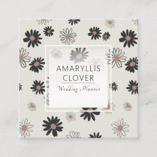Daisy Flowers Black Pink Floral Pattern Square Business Card