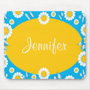 Daisy Flowers Blue & Yellow Personalised Mousepad