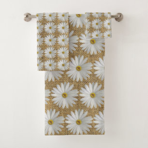 Daisy Flowers Burlap Bath Towel Set