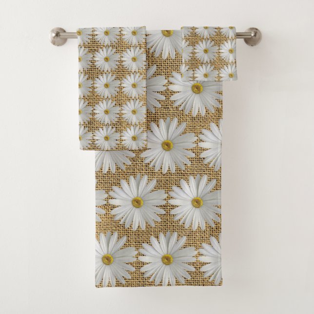 Daisy Flowers Burlap Bath Towel Set (Insitu)