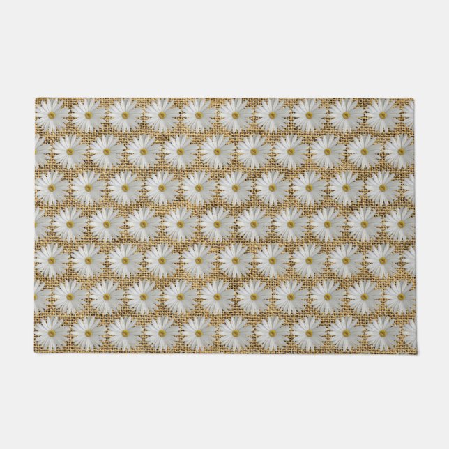 Daisy Flowers Burlap Doormat (Front)