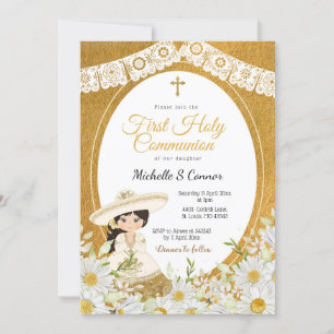 Daisy Flowers Charra Girl First Holy Communion Invitation