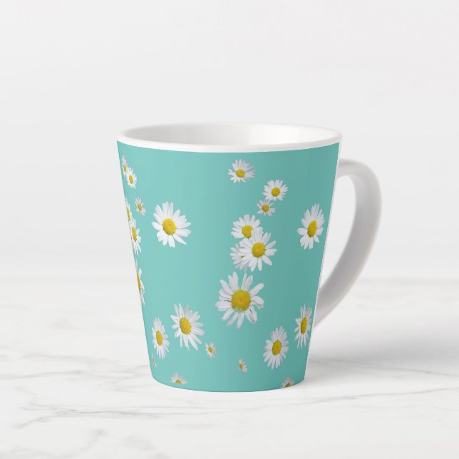 Daisy Flowers Cust. BC Turqoise Latte Mug (Right Angle)