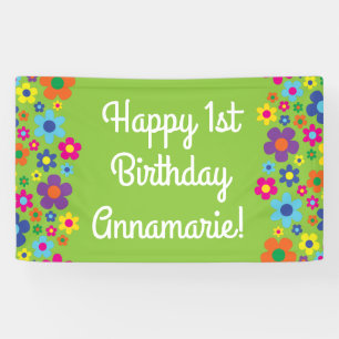 Daisy Flowers Cute Colourful 1st Birthday Party Banner
