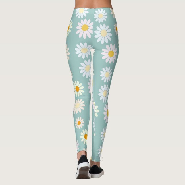 Daisy Flowers Floral Pattern Girly rainbow pastel Leggings (Back)