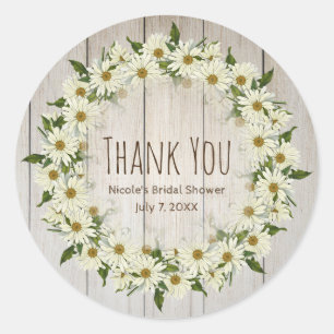 Daisy Flowers Floral Wreath Rustic Country Classic Round Sticker