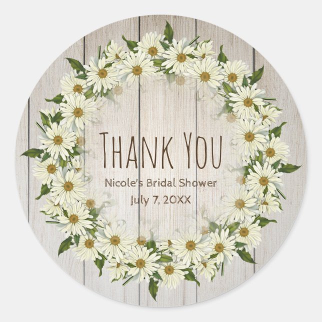Daisy Flowers Floral Wreath Rustic Country Classic Round Sticker (Front)