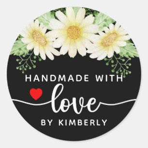 Daisy Flowers Handmade with Love Classic Round Sti Classic Round Sticker