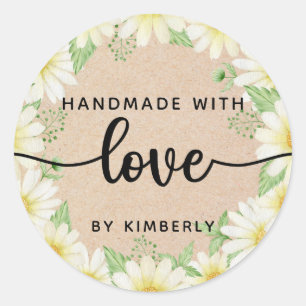 Daisy Flowers Handmade with Love Classic Round Sti Sticker