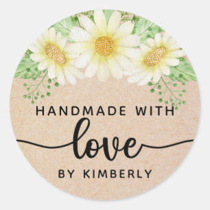 Daisy Flowers Handmade with Love Classic Round Sticker
