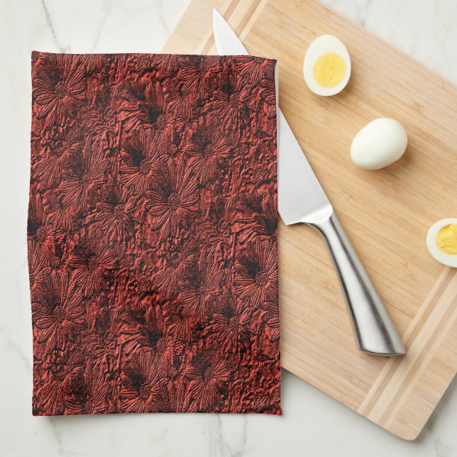 Daisy Flowers In Burgundy Nature Pattern      Tea Towel (Quarter Fold)