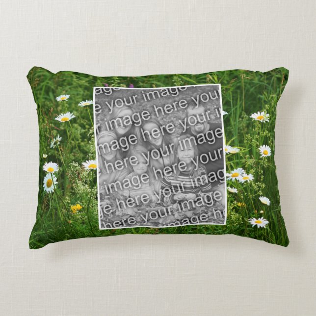 Daisy Flowers In Field Add Your Photo Decorative Cushion (Front)