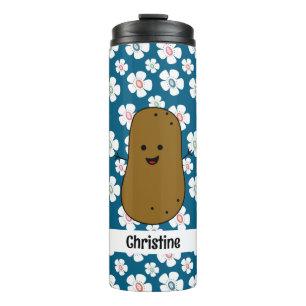 Daisy Flowers Ocean Blue Brown Potato Custom  Thermal Tumbler