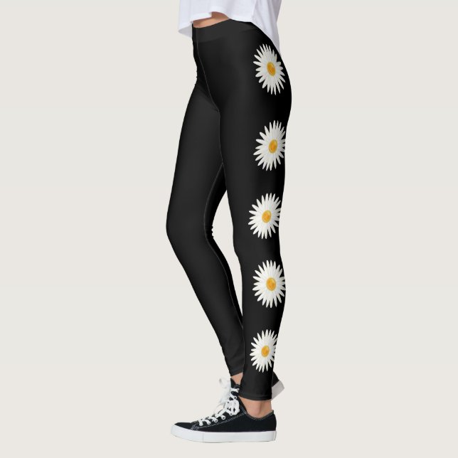 Daisy Flowers On Black Background Colour Leggings (Left)