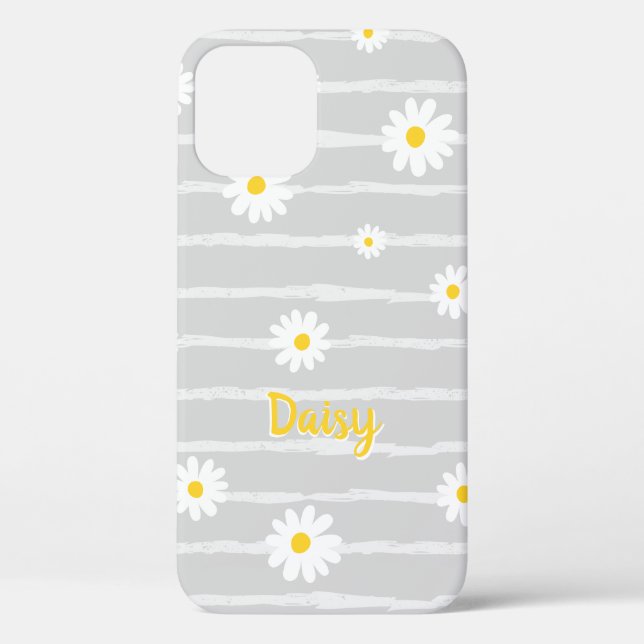 Daisy Flowers Pattern Grey Striped Personalised Case-Mate iPhone Case (Back)