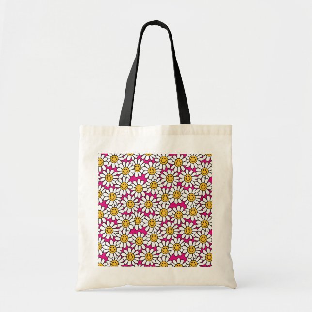 Daisy Flowers Pattern Pink Yellow Tote Bag (Front)