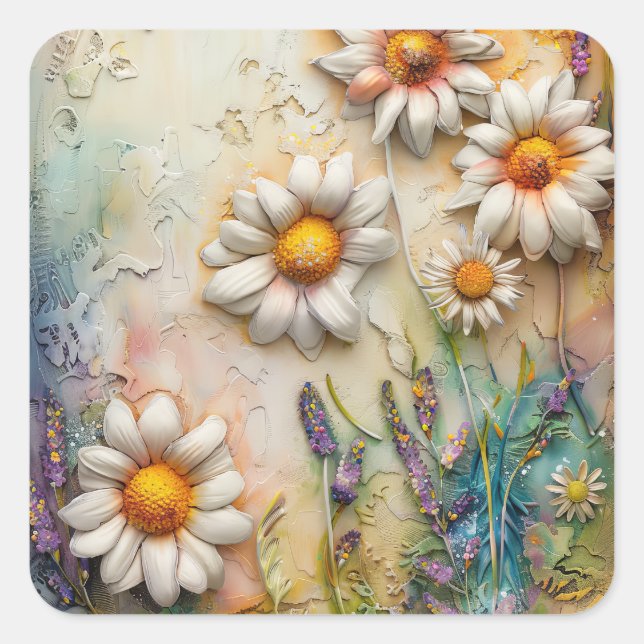 Daisy Flowers Pretty Wildflowers Floral Nature Art Square Sticker (Front)