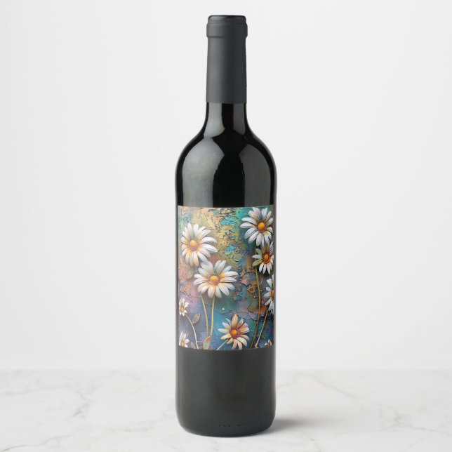Daisy Flowers Pretty Wildflowers Floral Nature Art Wine Label (Front)