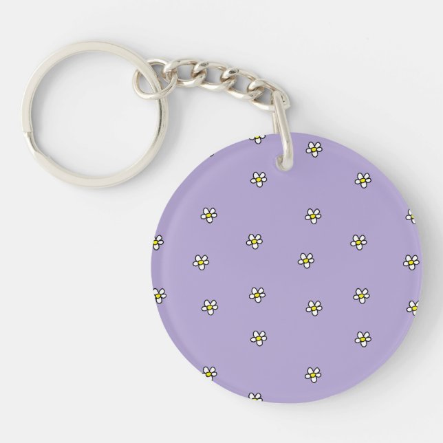Daisy Flowers Purple Pattern Key Ring (Front)