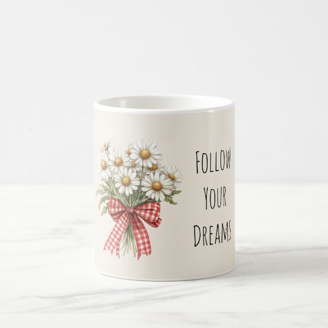 Daisy Flowers Red White Bow Coffee Mug (Center)