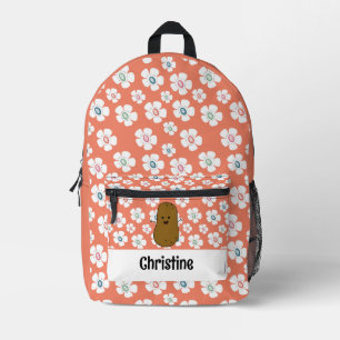 Daisy Flowers Salmon Pink Brown Potato Custom Printed Backpack