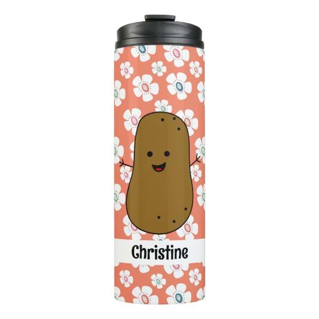 Daisy Flowers Salmon Pink Brown Potato Custom  Thermal Tumbler (Front)