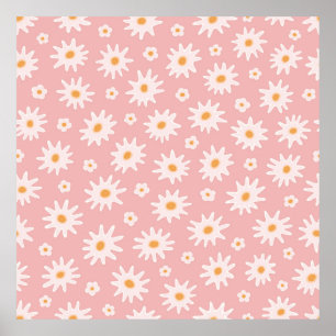 Daisy flowers seamless pattern. Floral backgrounda Poster