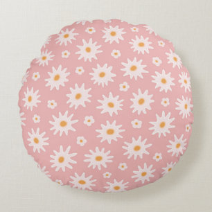 Daisy flowers seamless pattern. Floral backgrounda Round Cushion