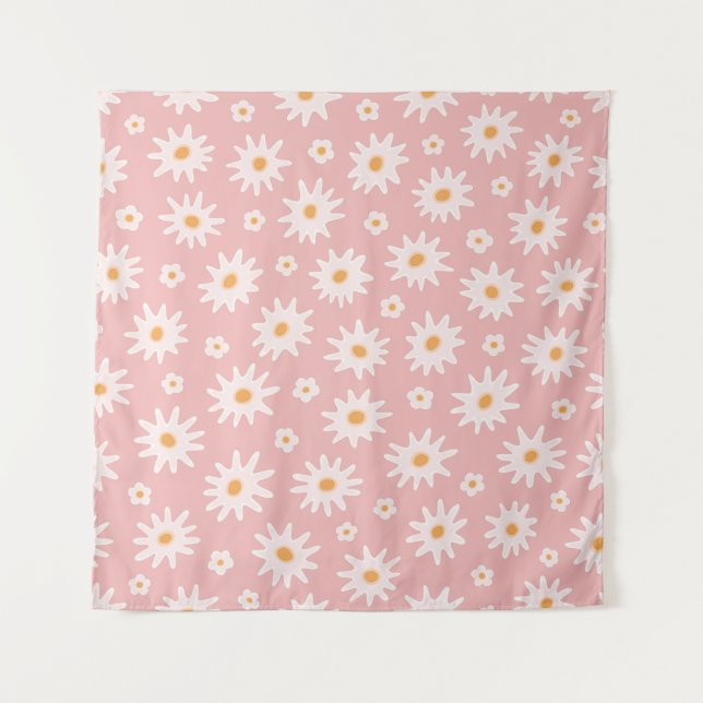 Daisy flowers seamless pattern. Floral backgrounda Tapestry (Front)