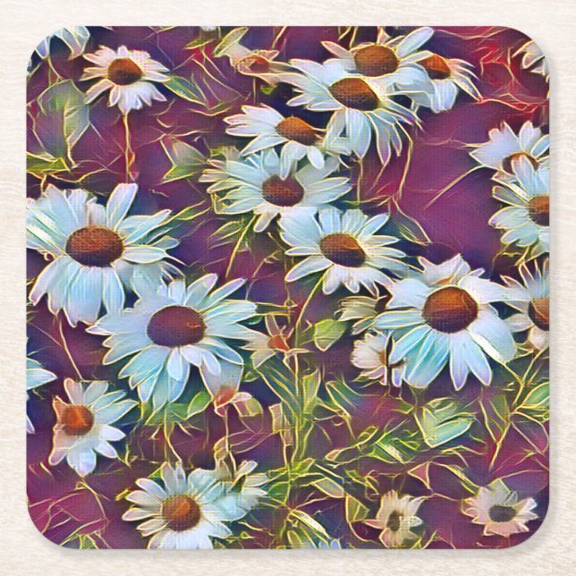 DAISY FLOWERS  SQUARE PAPER COASTER (Front)