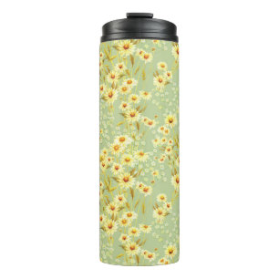 Daisy Flowers: Watercolor Dark Seamless. Thermal Tumbler