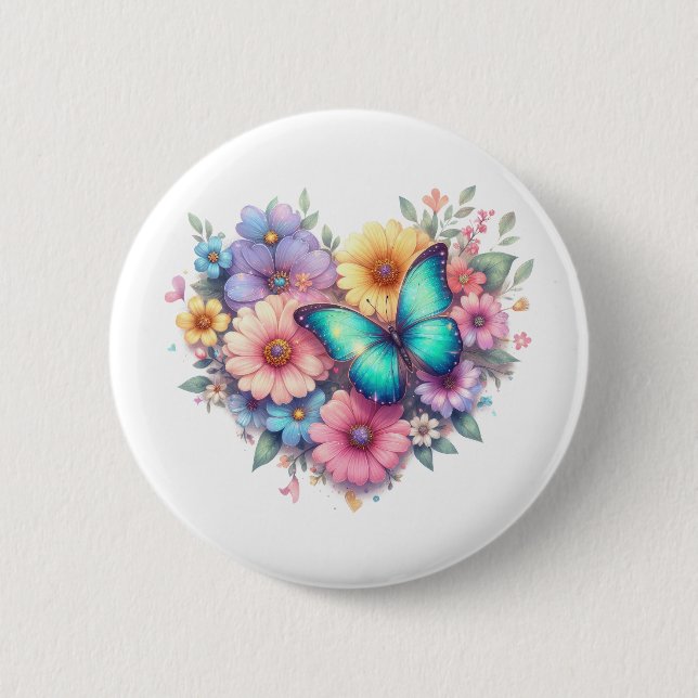Daisy Flowers with a Beautiful Butterfly 6 Cm Round Badge (Front)