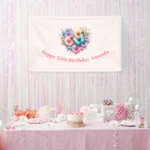 Daisy Flowers with a Beautiful Butterfly Birthday Banner