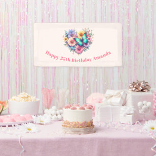 Daisy Flowers with a Beautiful Butterfly Birthday Banner
