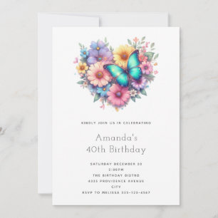 Daisy Flowers with a Beautiful Butterfly Birthday Invitation