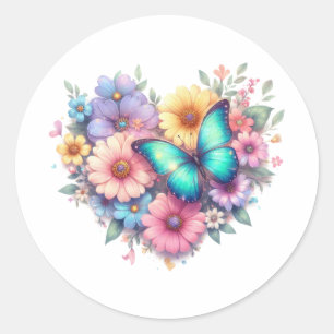 Daisy Flowers with a Beautiful Butterfly Classic Round Sticker