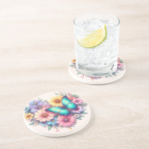 Daisy Flowers with a Beautiful Butterfly Coaster