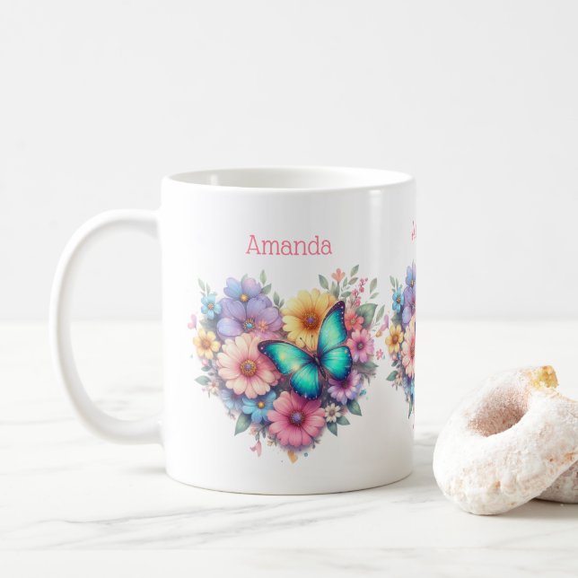 Daisy Flowers with a Beautiful Butterfly Coffee Mug (With Donut)