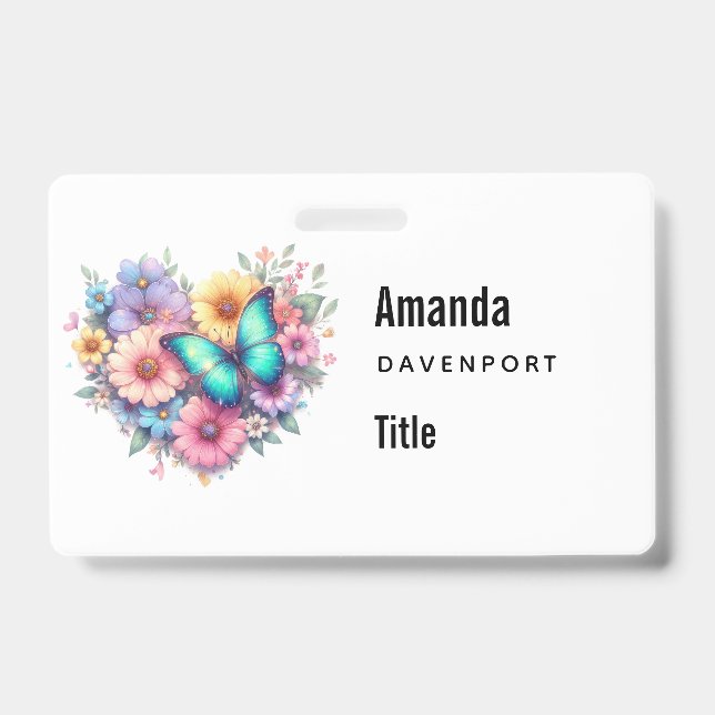 Daisy Flowers with a Beautiful Butterfly ID Badge (Front)