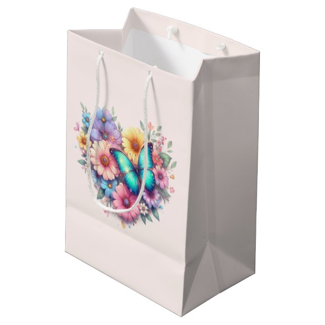 Daisy Flowers with a Beautiful Butterfly Medium Gift Bag (Back Angled)