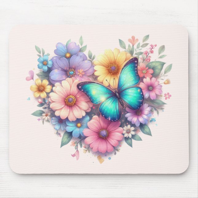 Daisy Flowers with a Beautiful Butterfly Mouse Mat (Front)