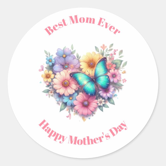 Daisy Flowers with a Blue Butterfly Mother's Day Classic Round Sticker (Front)