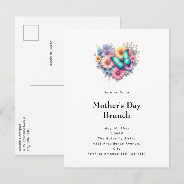 Daisy Flowers with a Blue Butterfly Mother's Day Invitation Postcard (Front/Back)