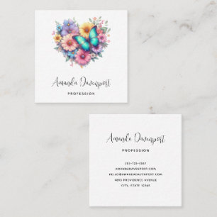 Daisy Flowers with a Blue Butterfly Square Business Card