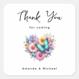 Daisy Flowers with a Blue Butterfly Thank You Square Sticker