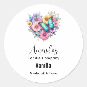 Daisy Flowers with Blue Butterfly Candle Business Classic Round Sticker