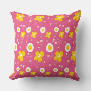 Daisy Flowers Yellow White On Pink Throw Pillow