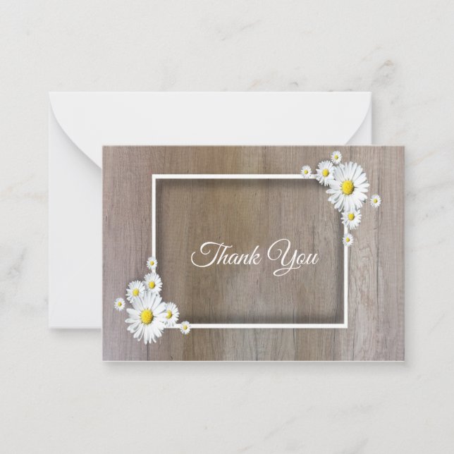 Daisy Frame On The Wood Thank You Cards (Front)